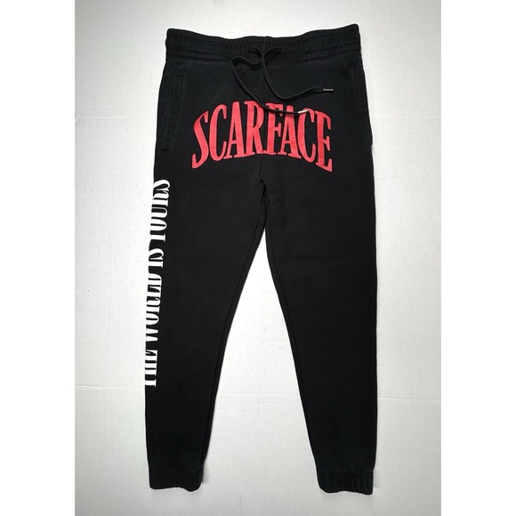Universal Pants - Scarface "The World Is Yours" Large Sweatpants Joggers Black Spellout 2 Sided EC